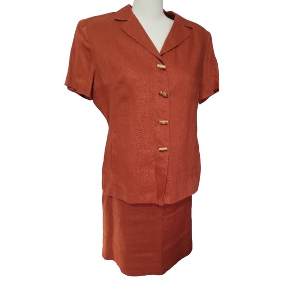 Plaza South Linen Vintage Skirt Set Sz 14 Petite by Plaza South Petite Burnt Ora - Picture 9 of 11